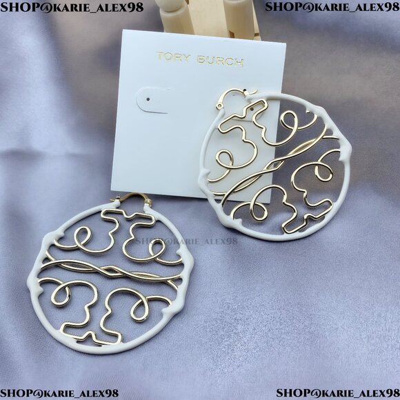 Tory Burch Jewelry - Tory Burch Twisted Miller Hoop Earrings in Tory Gold / French Cream